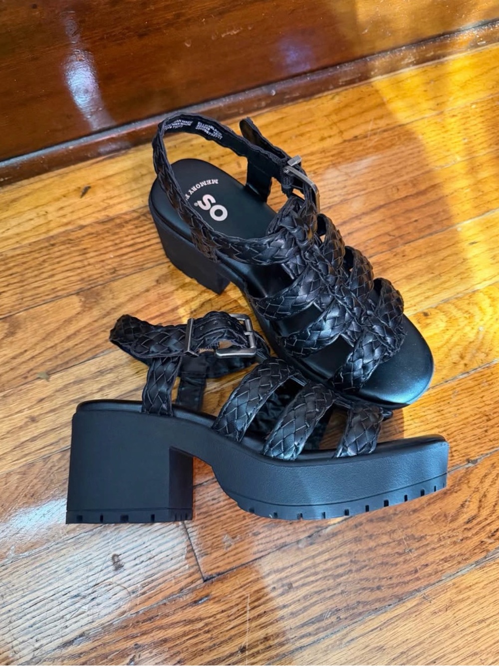 SO Black Braided Platform Block-Heel Sandals